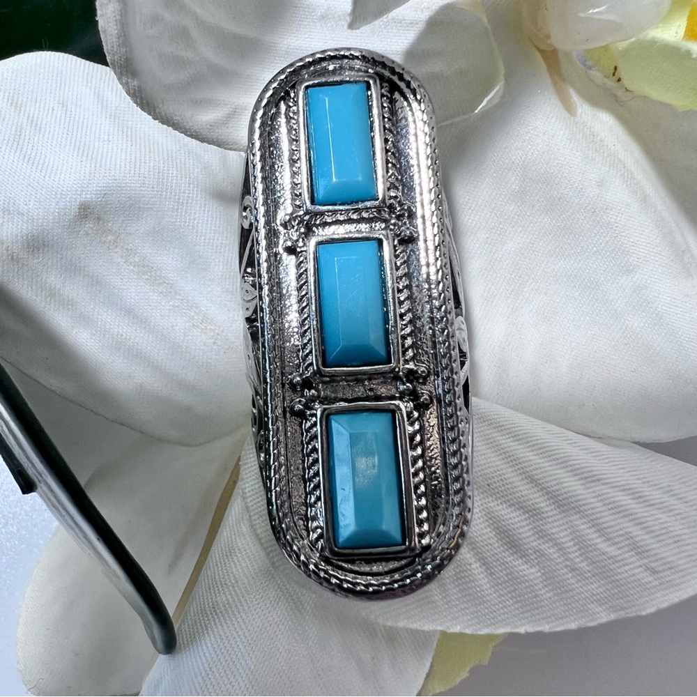 Free People Turquoise Sterling Silver Statement Boho Gypsy Ring 6 New